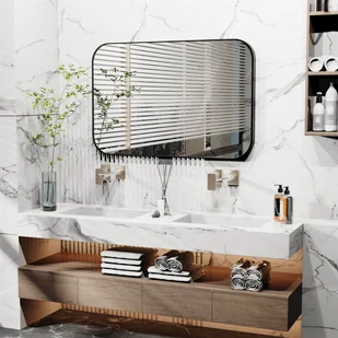 WISFOR Szklane prostokątne lustro z czarną metalową ramą, nowoczesne lustro ścienne lustro łazienkowe lustro dekoracyjne, wiszące, 120 x 76 cm - Lustra - miniaturka - grafika 1