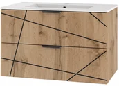 Szafki łazienkowe - Szafka łazienkowa WOOD-01 z umywalką 80 cm z szufladami DĄB WOTAN - miniaturka - grafika 1