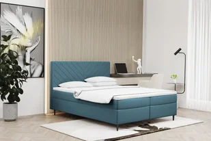 Łóżko skrzyniowe, materac i nakładka RUGIA, tkanina Matt Velvet, wiele kolorów Szaro Niebieski 200x200 cm - Łóżka - miniaturka - grafika 1