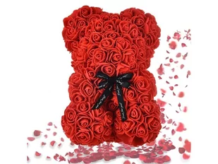 Miś Z Róż 25Cm Z Płatków Róż Prezent Matki Kobiet - Sztuczne kwiaty - miniaturka - grafika 1