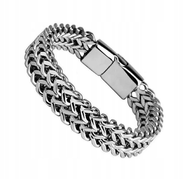 Nowa, srebrna bransoleta ze stali nierdzewnej, magnetyczne zapięcie - 21 cm