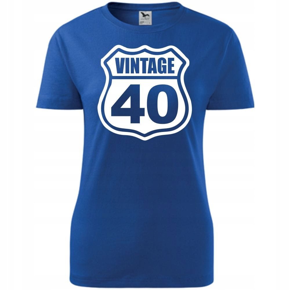 Damska Koszulka z Nadrukiem Vintage 40 na Prezent Urodzinowy dla Niej niebieski XL