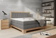 Łóżka - Łóżko kontynentalne do sypialni Skandynawskie łóżko sprężynowe 180x200cm w kolorze jasnego dębu Nowoczesny design Z ergonomicznym materacem i nakładką z zimnej pianki Kolor ciemnoszary - miniaturka - grafika 1