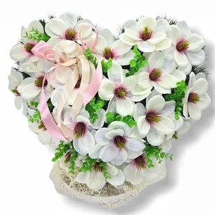 STROIK NA POMNIK SERCE XL KOMPOZYCJA KWIATOWA NA GRÓB BIAŁE MAGNOLIE - Sztuczne kwiaty - miniaturka - grafika 1