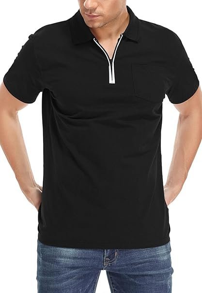 Misfuso Elegancka Koszulka Polo z Zamkiem Krótki Rękaw Czarna Rozmiar S