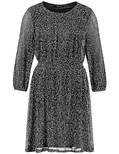 Taifun Damska plisowana sukienka z cekinami, rękawy balonowe, elastyczne obszycie, rękawy 3/4, dzianina, plisowana sukienka jednokolorowa, Coal Grey, 44 - Sukienki - miniaturka - grafika 1