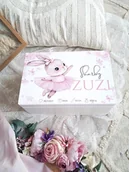 Pamiątka Chrztu Świętego - KUFEREK WSPOMNIEŃ KRÓLIK BALETNICA z metryczką, prezent roczek, chrzest - miniaturka - grafika 1
