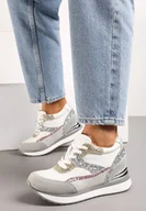 Moda i Uroda OUTLET - Szaro-Różowe Sneakersy na Ukrytym Koturnie Ozdobione Brokatem Yavina - miniaturka - grafika 1