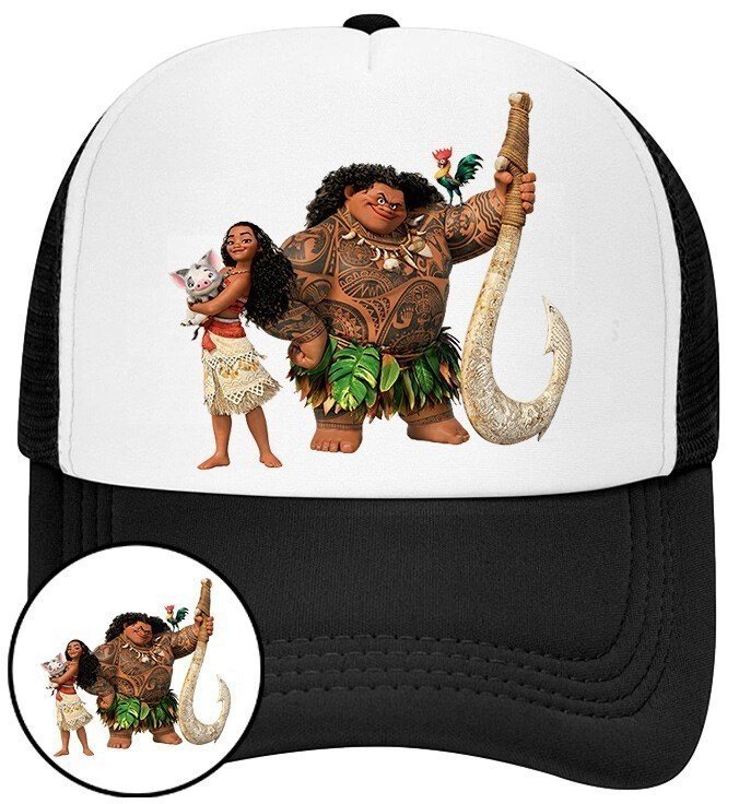 Czapka z Daszkiem Moana Czarna z Nadrukiem Na Lato Siatka Bejsbolówka