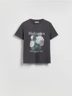 Koszulki i topy damskie - Reserved - T-shirt z nadrukiem - ciemnoszary - miniaturka - grafika 1