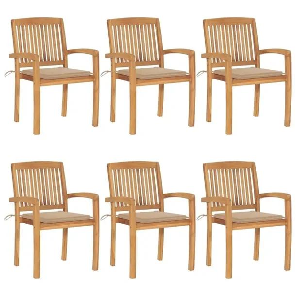 Zestaw 6 drewnianych krzeseł ogrodowych z poduszkami, teak, 60x57,5x90 cm,