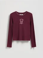 Bluzki dla dziewczynek - Reserved - Koszulka z haftem - mahoniowy - miniaturka - grafika 1