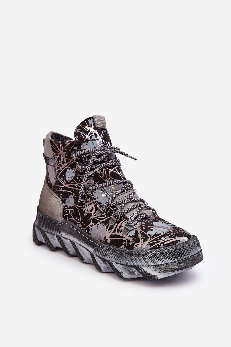 Skórzane Damskie Ocieplane Botki Maciejka 06146-03 Szare-38