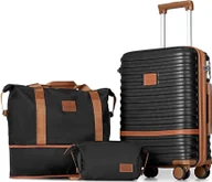 Torby podróżne - Joyway walizka podróżna zestaw walizka na kółkach ABS zamek TSA 4 kółka w tym torba podróżna i kosmetyczka - czarny/brązowy - miniaturka - grafika 1