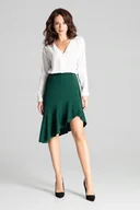 Spódnice - Elegancka SPÓDNICA z asymetryczną falbaną Z GUMKĄ zielona XL - miniaturka - grafika 1