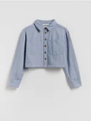 Bluzki dla dziewczynek - Reserved - Krótka koszula z kołnierzykiem - niebieski - miniaturka - grafika 1