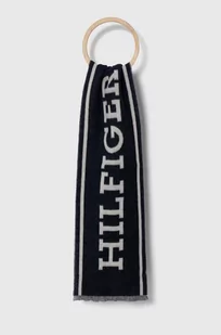 Tommy Hilfiger szalik wełniany kolor granatowy wzorzysty - Apaszki i szaliki męskie - miniaturka - grafika 1