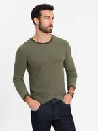 Swetry męskie - Dzianinowy męski sweter w strukturalne kropki oliwkowy V2 OM-SWSW-0118 - Ombre Clothing - miniaturka - grafika 1