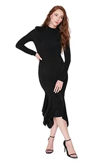 Sukienki - TRENDYOL Damska sukienka dżinsowa z dekoltem w kratkę, mini bodycon, czarny, 36 - grafika 1