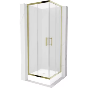 Mexen Rio kabina prysznicowa kwadratowa 70x70 cm, szron, złota + brodzik Rio, biały - Kabiny prysznicowe - miniaturka - grafika 1