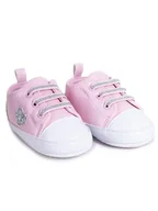 Buty dla dziewczynek - Buciki niemowlęce niechodki gumki trampki różowe z serduszkiem 6-12 miesięcy - miniaturka - grafika 1