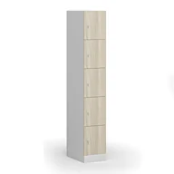Szafki biurowe - Szafka ubraniowa ze schowkami, 5 schowków, 1850 x 300 x 500 mm, zamek cylindryczny, drzwi laminowane, dąb naturalny - miniaturka - grafika 1