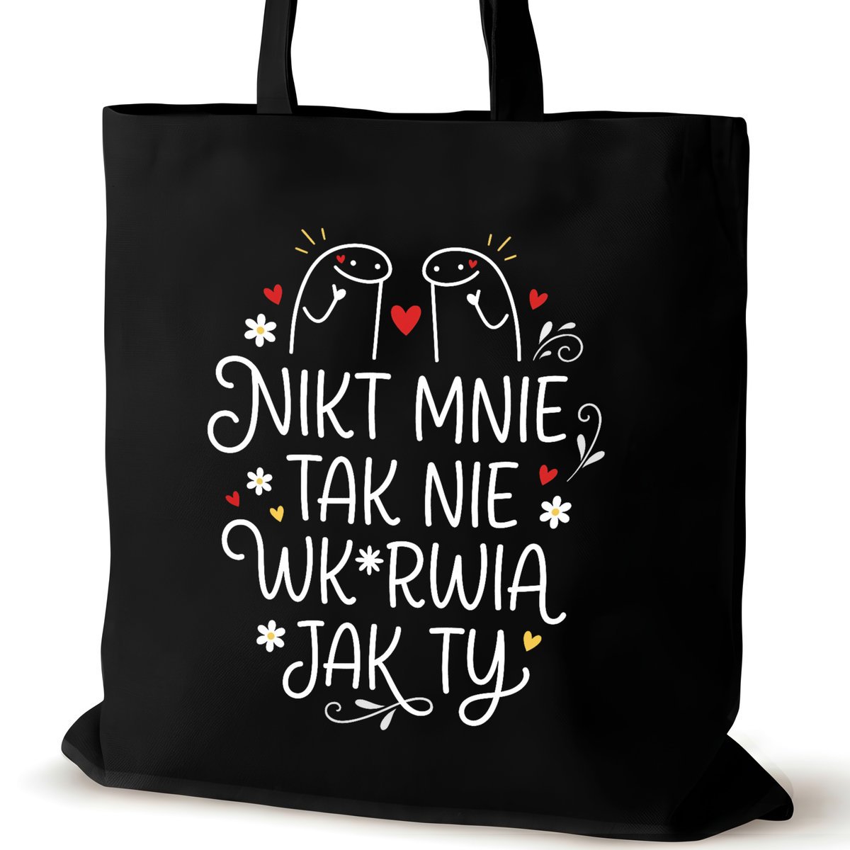 Czarna torba bawełniana dla VIRAL na ramię nadrukiem prezent zakupowa