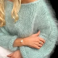 Swetry damskie - TEMU Damski Turkusowy Sweter z Odkrytymi Ramionami i Łódkowym Dekoltem – Elegancki Ręcznie Robiony Pulower, Całoroczny Miętowo-Zielony Sweater na - miniaturka - grafika 1