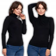 Swetry damskie - DAMSKI GOLF ELEGANCKI SWETER WISKOZA CIENKI ELEGANCKI DŁUGI RĘKAW MORAJ L BLACK - miniaturka - grafika 1