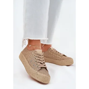 Wzorzyste Trampki Damskie Na Platformie Z Plecionką Lee Cooper LCW-25-08-3646L Khaki beżowy - Trampki damskie - miniaturka - grafika 1
