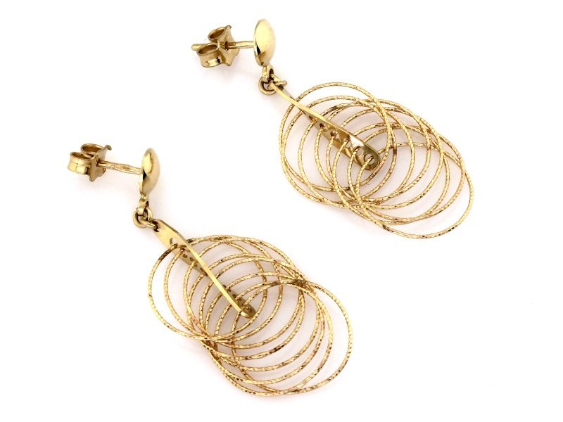 Złote kolczyki 585 wiszące na sztyfcie z błyszczących obręczy 3.26g