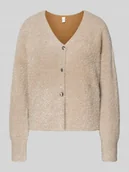 Swetry damskie - Kurtka z dzianiny z efektownej przędzy z dekoltem w serek model ‘LISTRA’ - miniaturka - grafika 1