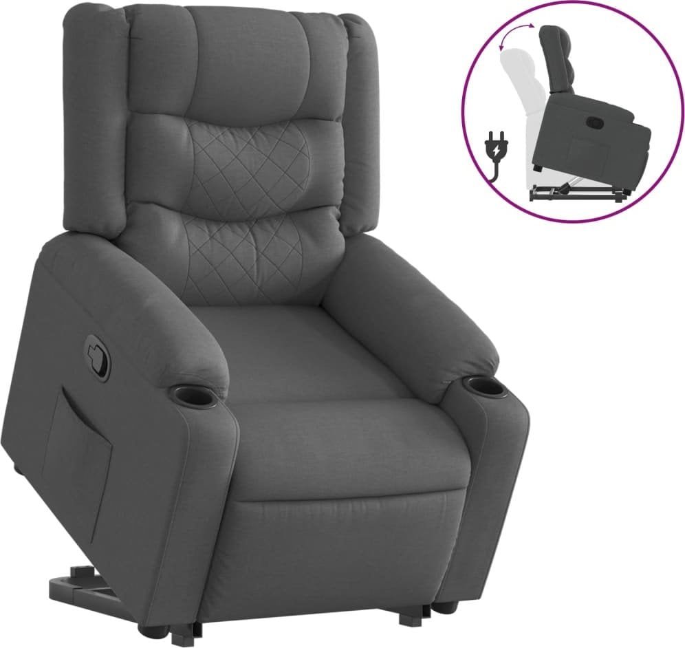 Podnoszony fotel rozkładany, ciemnoszary, obity tkaniną