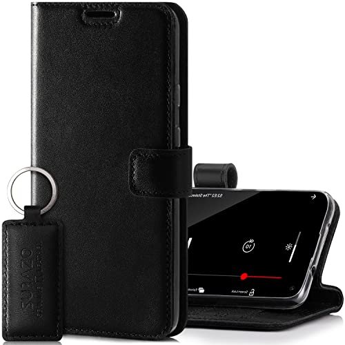 SURAZO Skórzane Etui Na Telefon Kompatybilne Apple iPhone 11 Pro (5,8) Zamykanie na Magnes Case Skóra Naturalna Obudowa Ochronna RFID Stojak TV Odporność na wstrząsy Portfel na karty