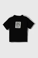 Koszulki dla chłopców - Sisley t-shirt bawełniany dziecięcy kolor czarny z aplikacją - miniaturka - grafika 1