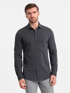 Koszule męskie - Męska bawełniana koszula REGULAR z dzianiny single jersey - grafitowa V6 OM-SHCS-0138 - Ombre Clothing - miniaturka - grafika 1
