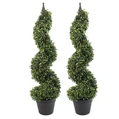 Sztuczne drzewka - Leaf LEAF-7004-PAIR sztuczna bukszpanowa wieża drzewo topiary spirala metalowa górna para 90 cm (90 stóp wysokości), zielona - miniaturka - grafika 1