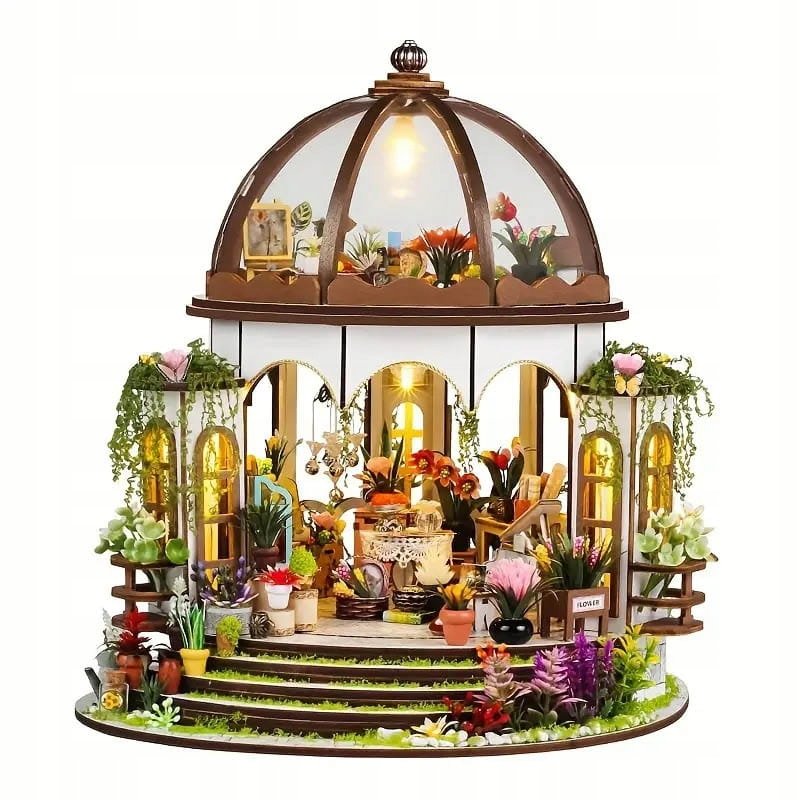 Miniaturowy domek Ogród pod gwiazdami Kwiaty Łąka Szklarnia