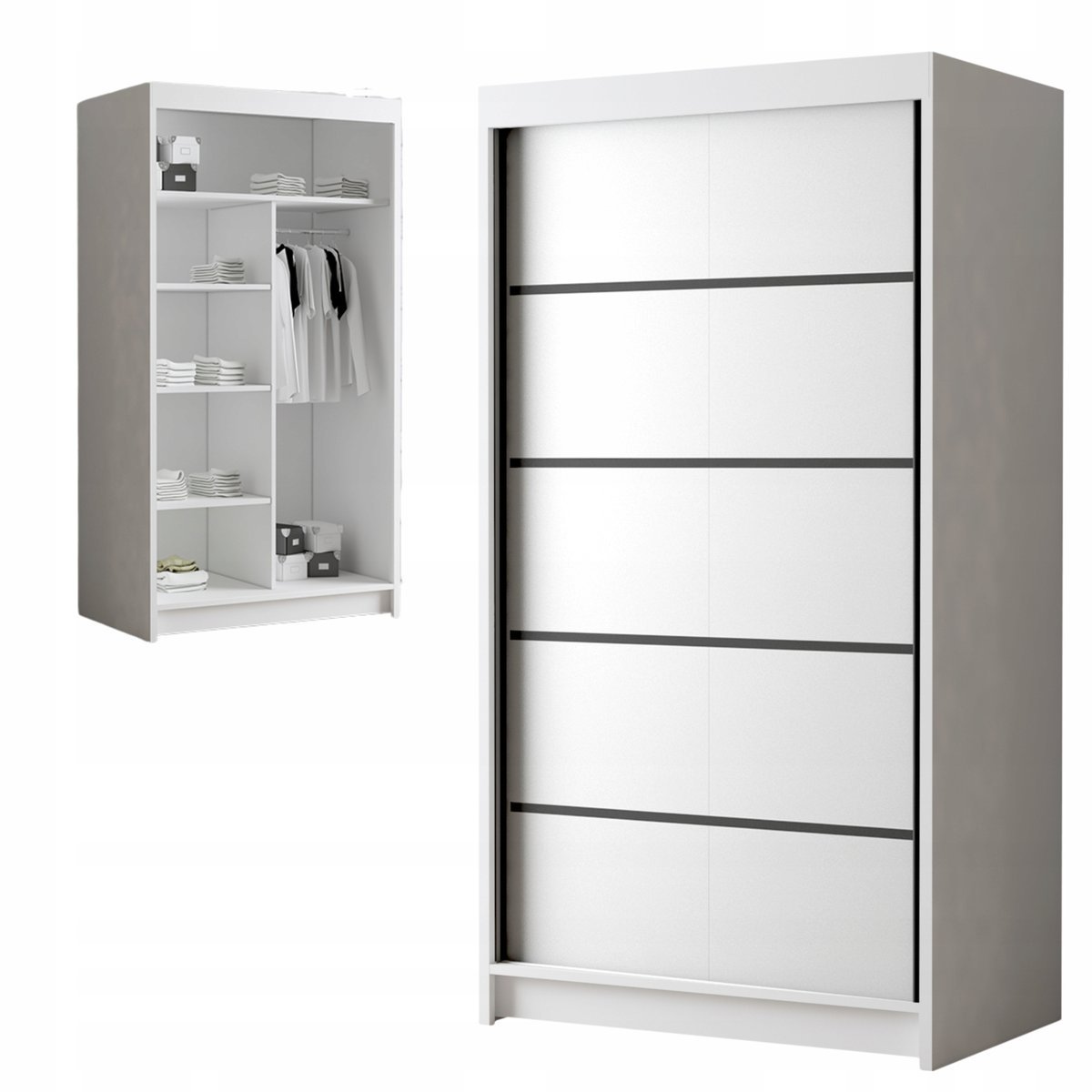 SZAFA przesuwna drążek LEO 100cm POEJMNA duża GARDEROBA + półki DO SYPIALNI