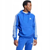 Bluzy męskie - Bluza męska adidas Essentials Fleece 3-Stripes Hoodie niebieska IJ8934 M - miniaturka - grafika 1