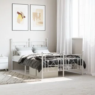 Metalowa rama łóżka z wezgłowiem i zanóżkiem, biała, 120x190 cm Lumarko! - Łóżka - miniaturka - grafika 1