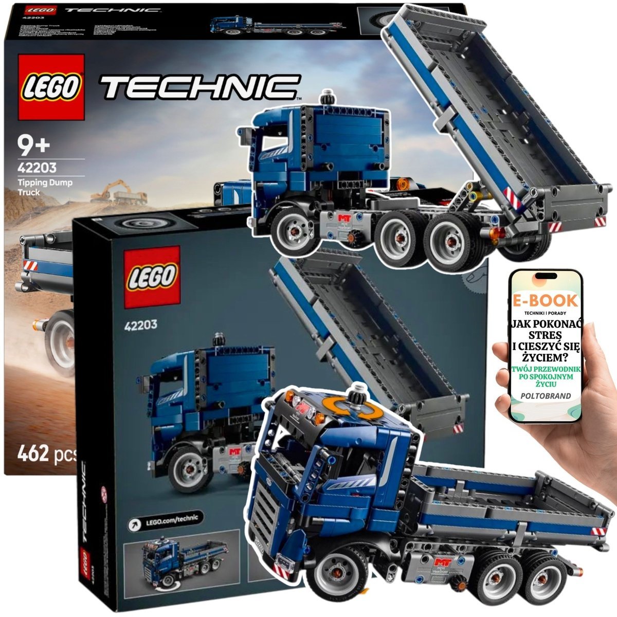 ZESTAW PREZENT LEGO Ciężarówka Budowlana Technic 42203 – Fantastyczny PREZENT URODZINOWY Dla Chłopca Syna Dzieci + EBOOK-1