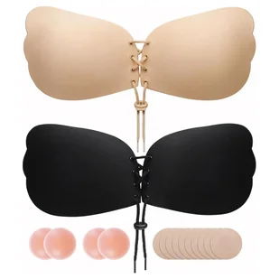 2X Biustonosz Samonośny Silikonowy Push Up Bez Pleców Ramiączek Gołe Plecy - Biustonosze - miniaturka - grafika 1