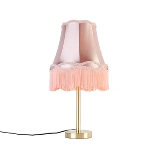 QAZQA Klasyczna lampa stołowa mosiężna z abażurem granny różowy 30 cm - Simplo - Lampy stojące - miniaturka - grafika 1