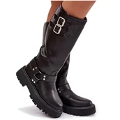 Kozaki damskie - Skórzane Kozaki Damskie Z Klamrami Ocieplane Big Star OO274A180 Czarne-37 - miniaturka - grafika 1