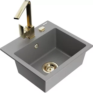Mexen Milo zlewozmywak granitowy 1-komorowy z baterią kuchenną Rita, szary - Zlewozmywaki z baterią - miniaturka - grafika 1
