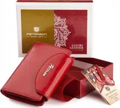 Portfele - Peterson Czerwony skórzany portfel damski z klapką Peterson NoSize - miniaturka - grafika 1