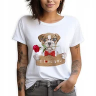 Zestawy upominkowe - Koszulka Damska T-Shirt Biały L Pies Miłość I Love You Kwiat Wiele Wzorów - miniaturka - grafika 1