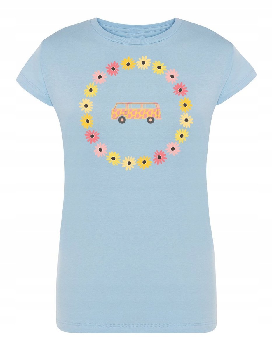 T-Shirt damski nadruk RETRO Van Bus Kwiatki r.L