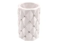 Wazony i flakony - Wazon ceramiczny z kryształkami glamour biały okrągły pikowany 18 cm - miniaturka - grafika 1